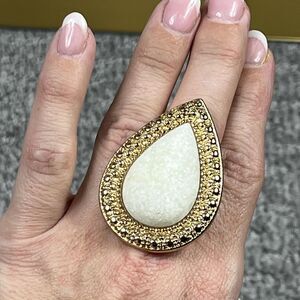 Samantha Wills Bardot Ring Gold Tone White Stone Teardrop Cocktail Boho Womens